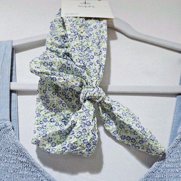 Accessories - BLUE TINY FLORAL CALICO CLOTH BOW HEADBAND HEADWRAP